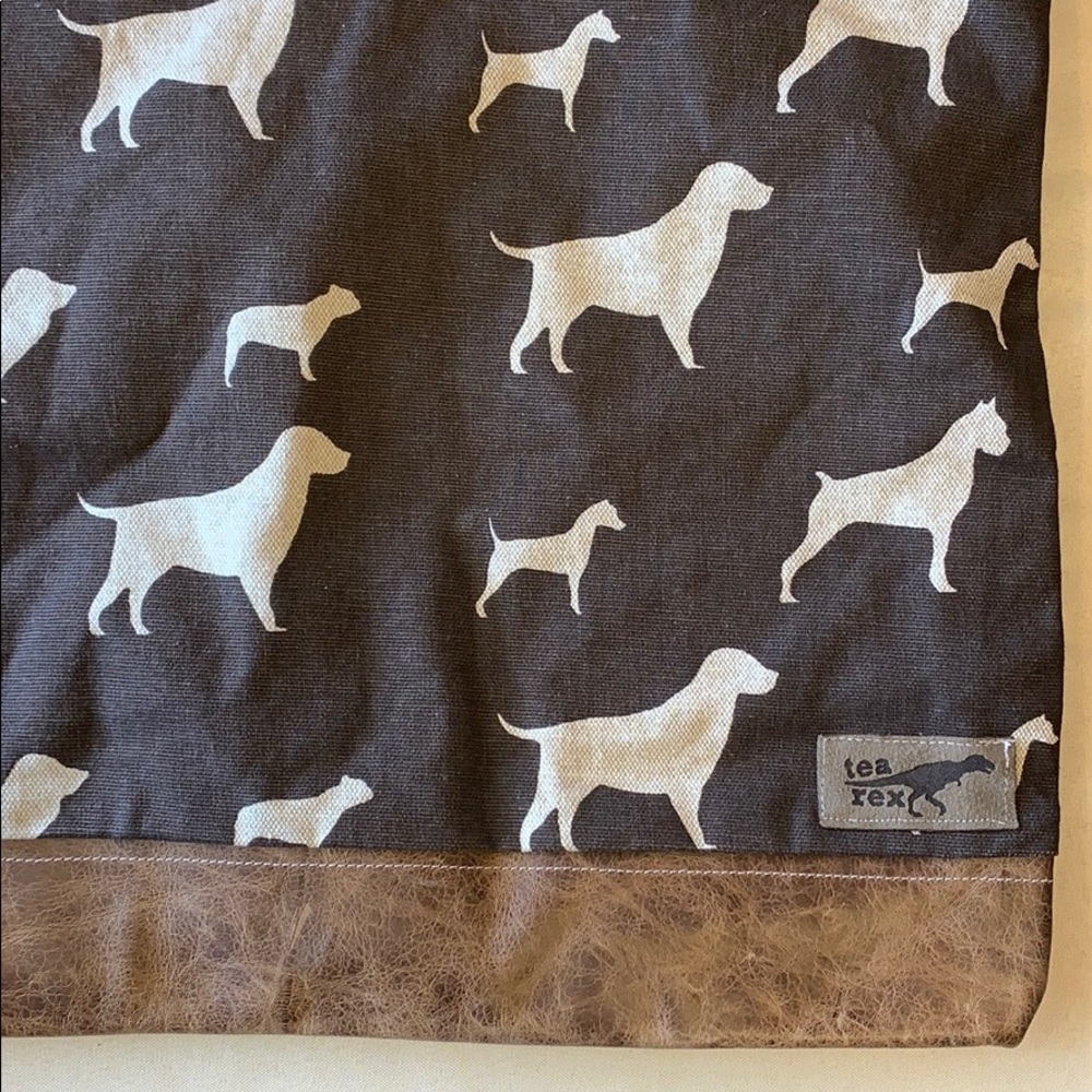 Tea Rex | Canvas Dog Design Leather Bottom Zipper Pouch Travel Bag | Animal Love - Picture 3 of 8